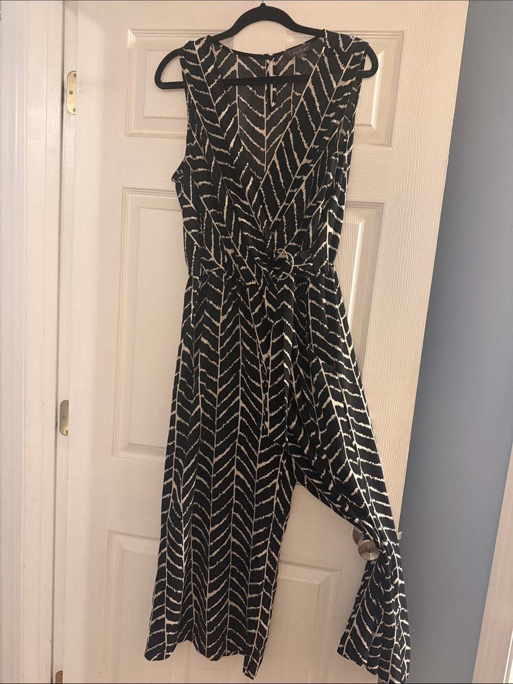 Black and White Chevron one piece with Tie Detail